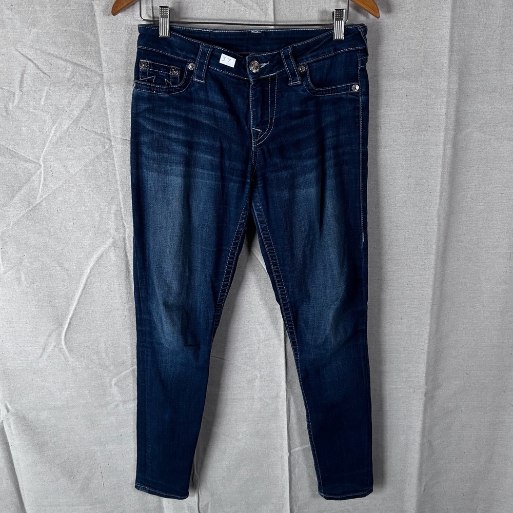 True Religion Super Skinny Jeans Dark Wash Contrast Stitch Size 27